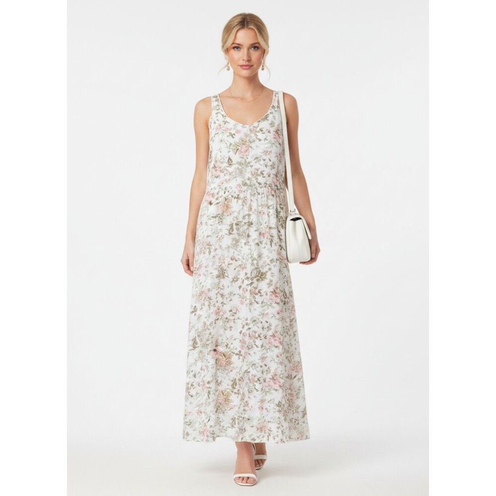 Frye White Floral Print Sleeveless Button Front Maxi Dress M